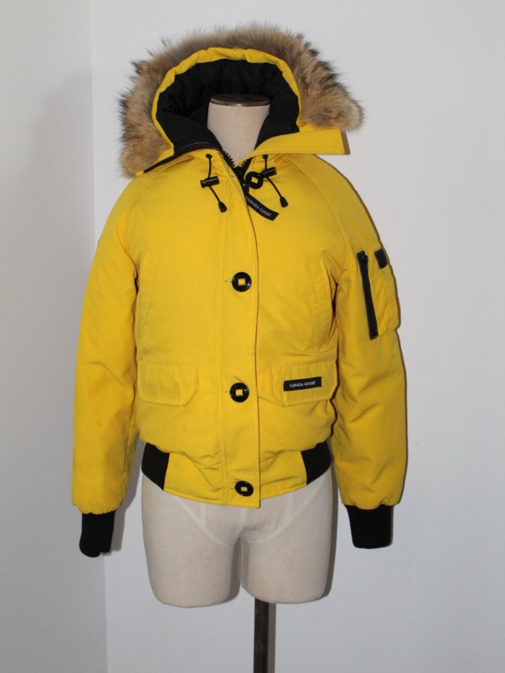 Canada Goose Chilliwack Bomber Yellow Fur Trim Jacket Puffer Down Coat XS